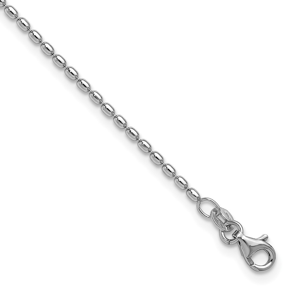 925 Sterling Silver Rh-Plated Beaded 9in Plus 1in Ext. Anklet